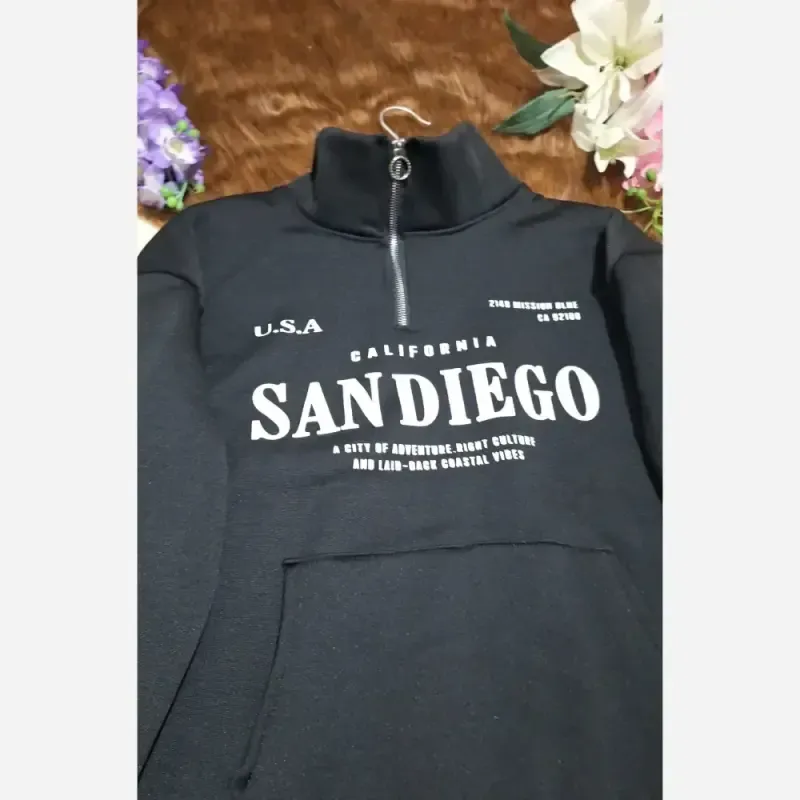 دورس نیم زیپ اسپرت زنانه پسرانه SANDIEGO جنس دورس سه نخ گرم بالا درجه یک رنگ مشکی و سبز زیتونی فری سایز - تصویر 10