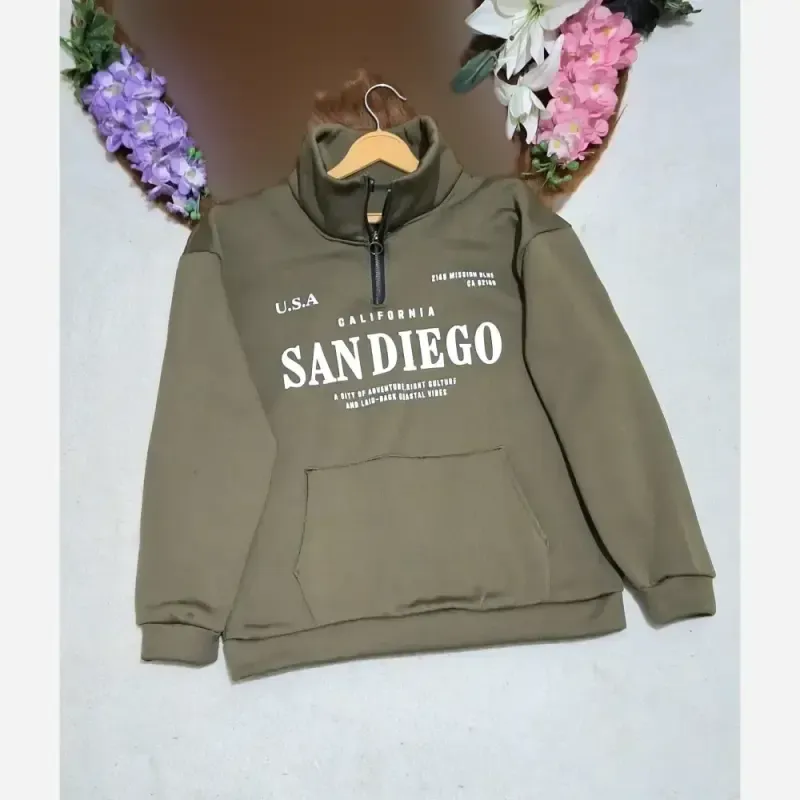 دورس نیم زیپ اسپرت زنانه پسرانه SANDIEGO جنس دورس سه نخ گرم بالا درجه یک رنگ مشکی و سبز زیتونی فری سایز - تصویر 15
