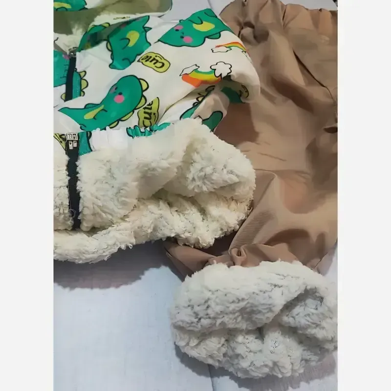 ست سوییشرت و شلوار داخل خز ببعی طرح داینو دخترانه و پسرانه - تصویر 3