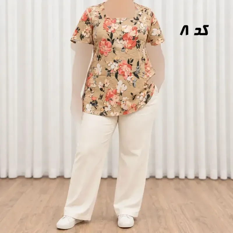 تیشرت نخی پارچه خارجی دکمهدار زنانه و دخترانه فری سایز مناسب تا 50 - تصویر 9
