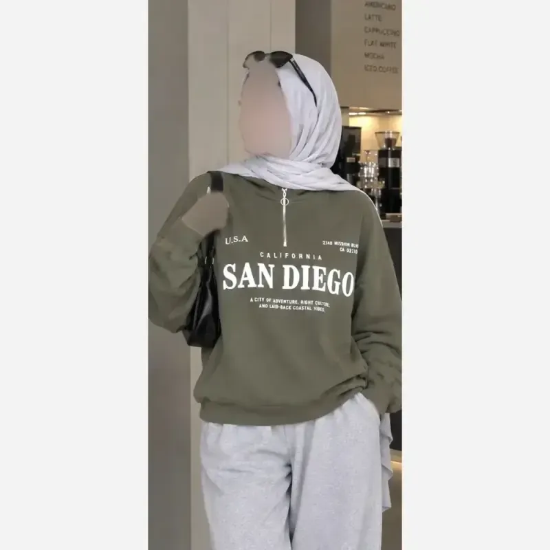 دورس نیم زیپ اسپرت زنانه پسرانه SANDIEGO جنس دورس سه نخ گرم بالا درجه یک رنگ مشکی و سبز زیتونی فری سایز - تصویر 18