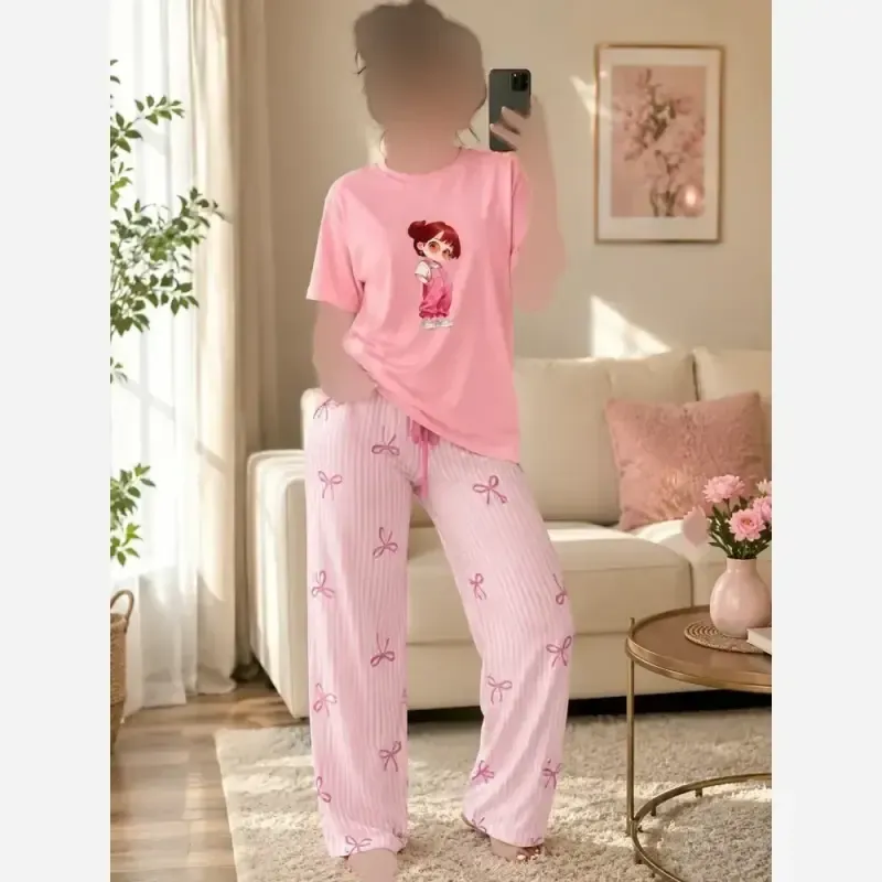 ست راحتی تیشرت و شلوار پاپیونی نخ پنبه و بوگاتی فری سایز 38 تا 46 - تصویر 8