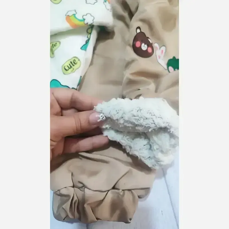 ست سوییشرت و شلوار داخل خز ببعی طرح داینو دخترانه و پسرانه - تصویر 2
