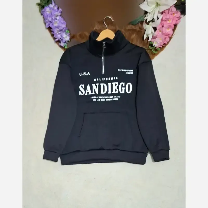 دورس نیم زیپ اسپرت زنانه پسرانه SANDIEGO جنس دورس سه نخ گرم بالا درجه یک رنگ مشکی و سبز زیتونی فری سایز - تصویر 20