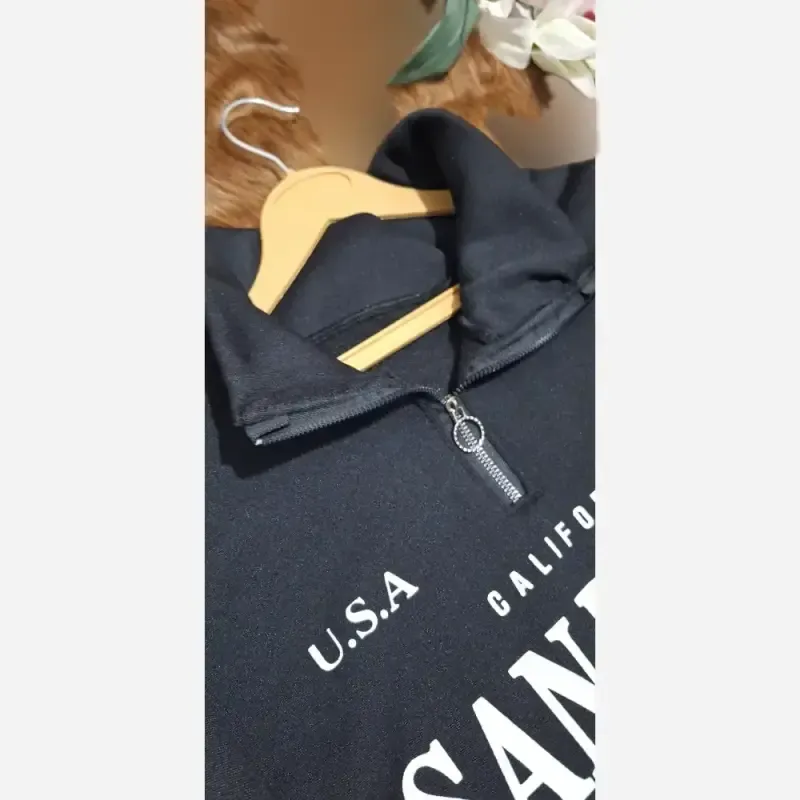 دورس نیم زیپ اسپرت زنانه پسرانه SANDIEGO جنس دورس سه نخ گرم بالا درجه یک رنگ مشکی و سبز زیتونی فری سایز - تصویر 8