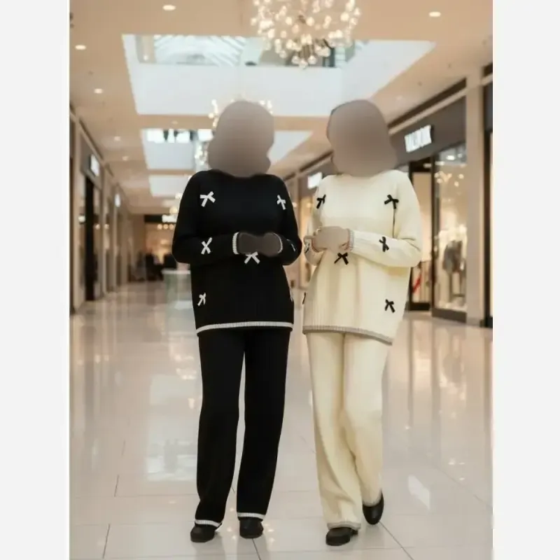 ست لباس بافت زنانه طرح پاپیون مدل پینترستی جنس بافت نخ ترک درجه یک فری سایز - تصویر 4