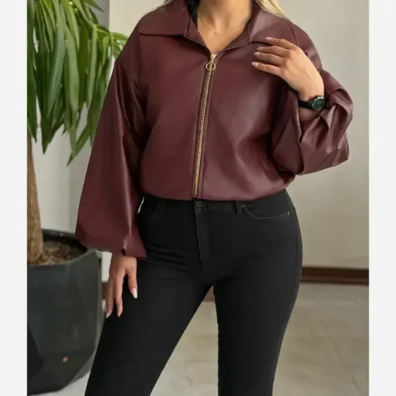 کاپشن جکت چرم آستر دوزی شده زنانه سایز 36 تا 46