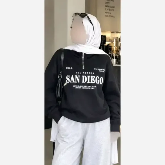 دورس نیم زیپ اسپرت زنانه پسرانه SANDIEGO جنس دورس سه نخ گرم بالا درجه یک رنگ مشکی و سبز زیتونی فری سایز