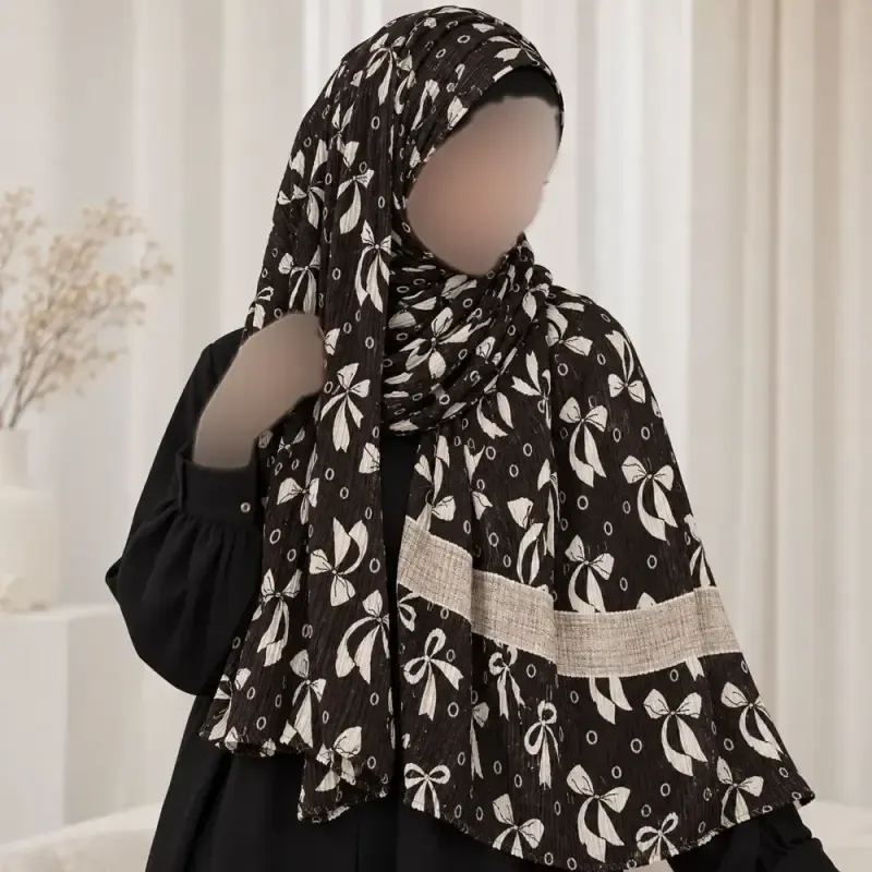 شال نخی برشکا لمه قهوه ای طرح دار - تصویر 5