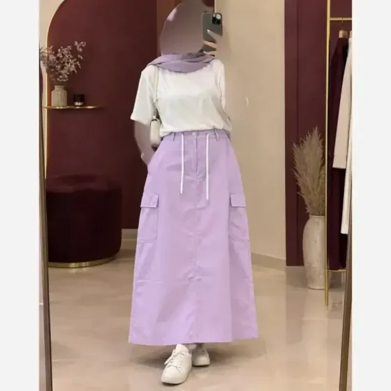 دامن کتان کارگو کژال فری سایز چهارفصل زنانه و دخترانه