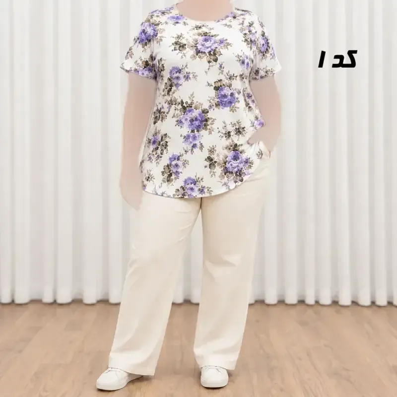 تیشرت نخی پارچه خارجی دکمهدار زنانه و دخترانه فری سایز مناسب تا 50 - تصویر 4