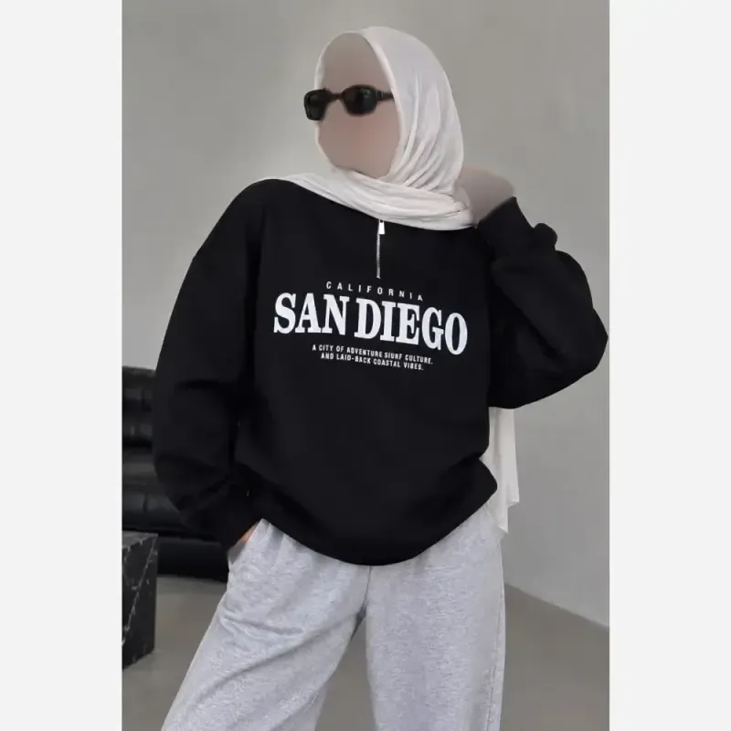 دورس نیم زیپ اسپرت زنانه پسرانه SANDIEGO جنس دورس سه نخ گرم بالا درجه یک رنگ مشکی و سبز زیتونی فری سایز - تصویر 14